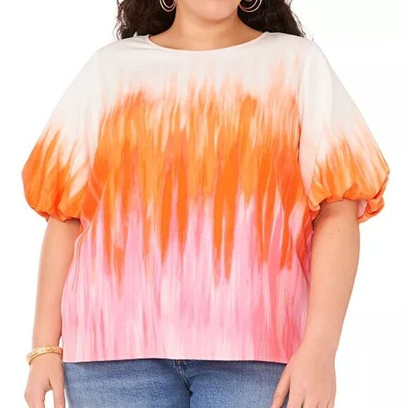 Vince Camuto Plus Size Tie-Dye Puff Sleeve Blouse Colorful 2024 Release Size 2X - Picture 1 of 11